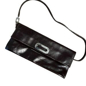 PRUNE  Vintage Wristlet, Clutch or Small Purse Black Leather